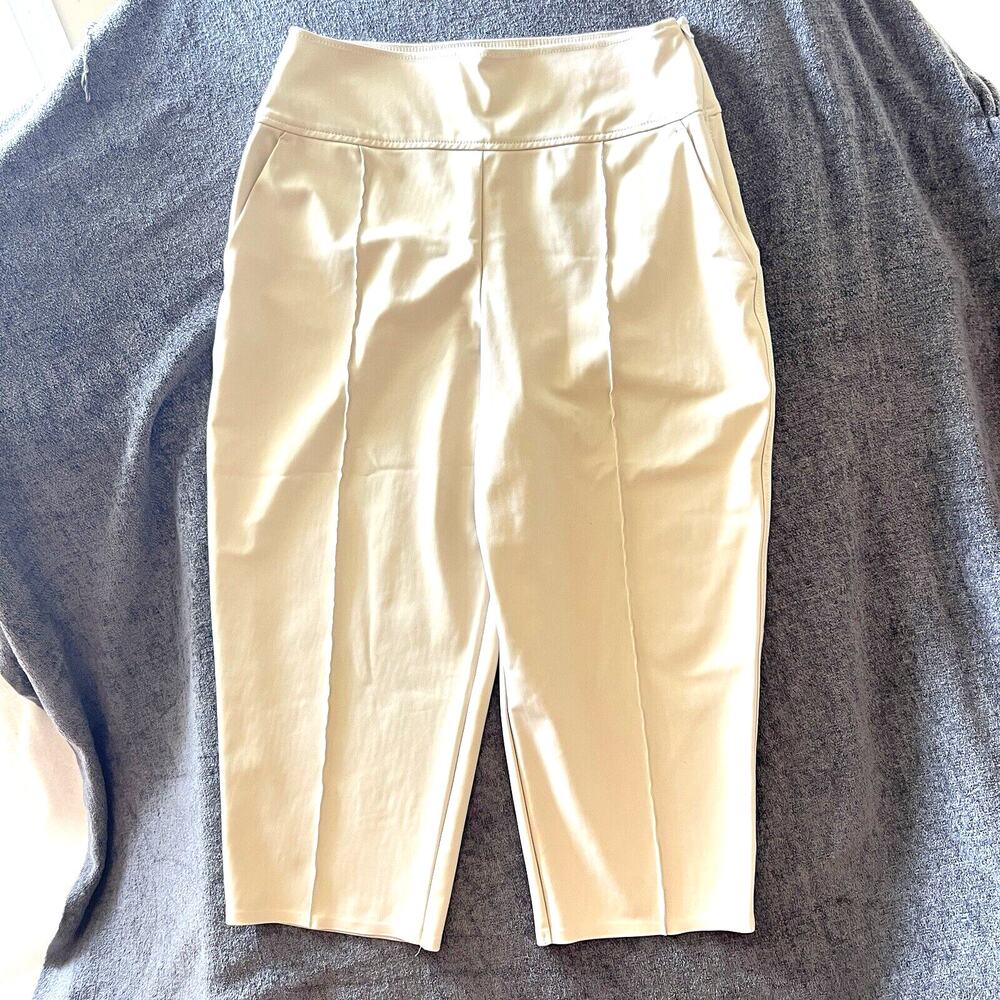 ATHLETA Stellar Wide Crop Pants Women's Size 10P Beige Tan Petite Pockets